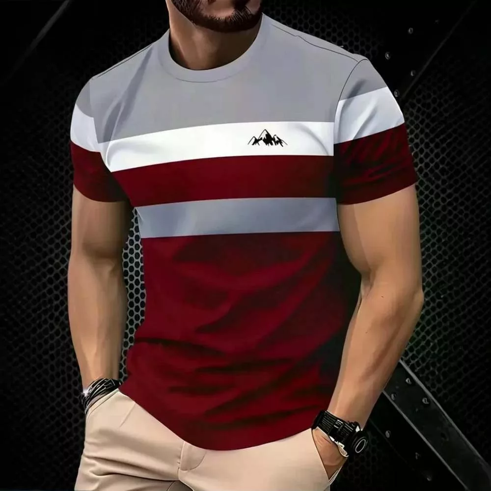 Camiseta Masculina Com Design De Painel Contrastante Streetwear Casual Manga Curta Top Masculino Moda Gráfica — imagem 1