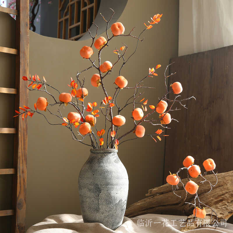 Simulação caqui decoração de flores falsas 6 caquis sala de estar mesa de jantar decoração chinesa decoração de entrada 