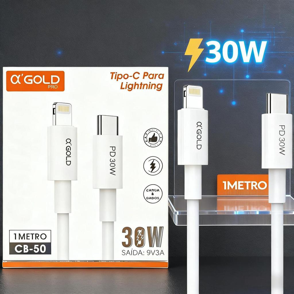 Cabo Carregador Duplo A'Gold - USB-C e Lightning para Dispositivos Apple CB-50