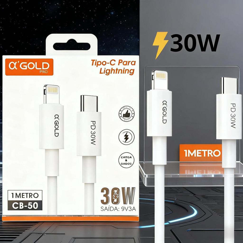 Cabo A'Gold - Conector Tipo C e Lightning para Apple CB-50