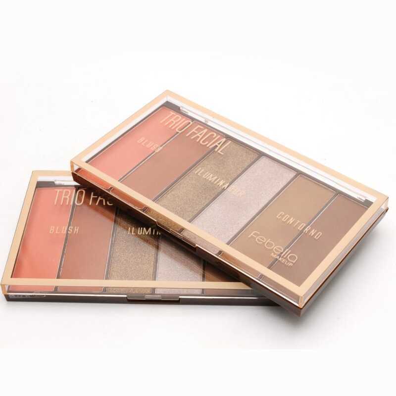 Paleta Facial 3 en 1 para Rubor, Iluminador y Contorno - Febella