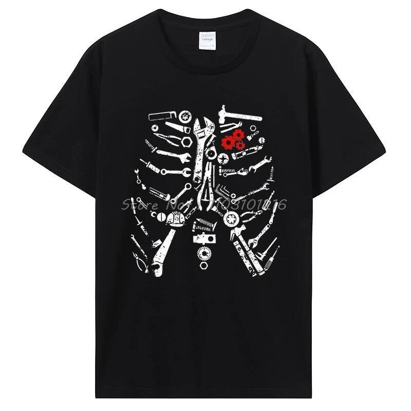 Mechanic Skeleton T-shirt Craftsman Mechanic Tools Funny Unisex Tops Cotton Short Sleeve Tshirt Men's Clothing Oversized