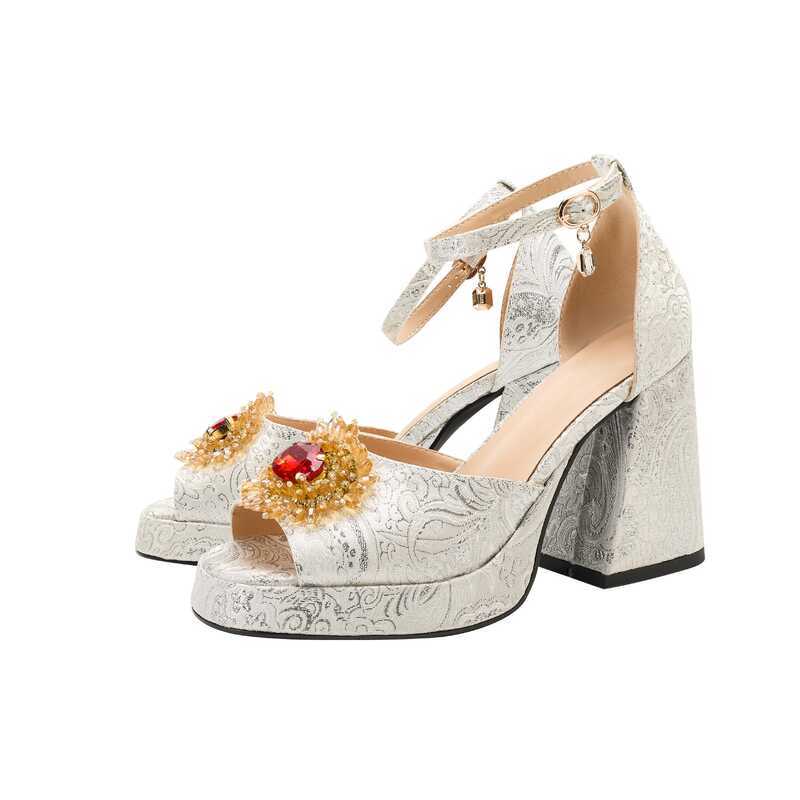 Comércio exterior novo estilo dedo do pé redondo saco de salto grosso salto boca de peixe sandálias da moda feminina est