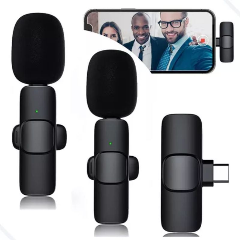 Microfone Lapela Sem Fio Duplo para Celular Tipo C