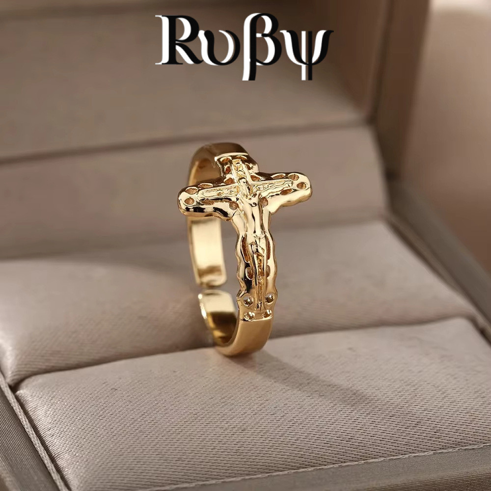 Ruby * Comércio Exterior Europeu Americano Jóias Cruz Anel de Aço Inoxidável Anel Feminino Unissex