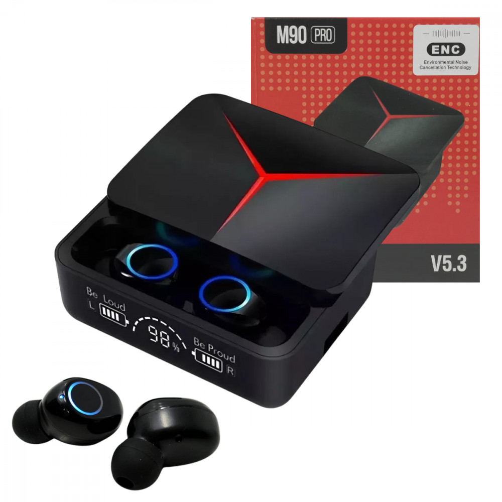 Fone de Ouvido Bluetooth com Case de Carregamento Deslizante LED M90 PRO