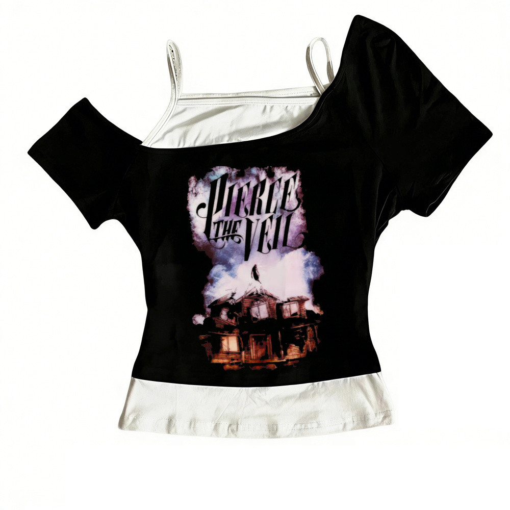 Pierce the Veil crop top Grunge gyaru Streetwear 2000s Fairy Espartilho Verão vintage Adolescentes Camisetas