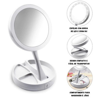 Espelho com Led De Mesa Com Aumento 10x Led luz Dobravel Para Maquiagem Pronta Entrega