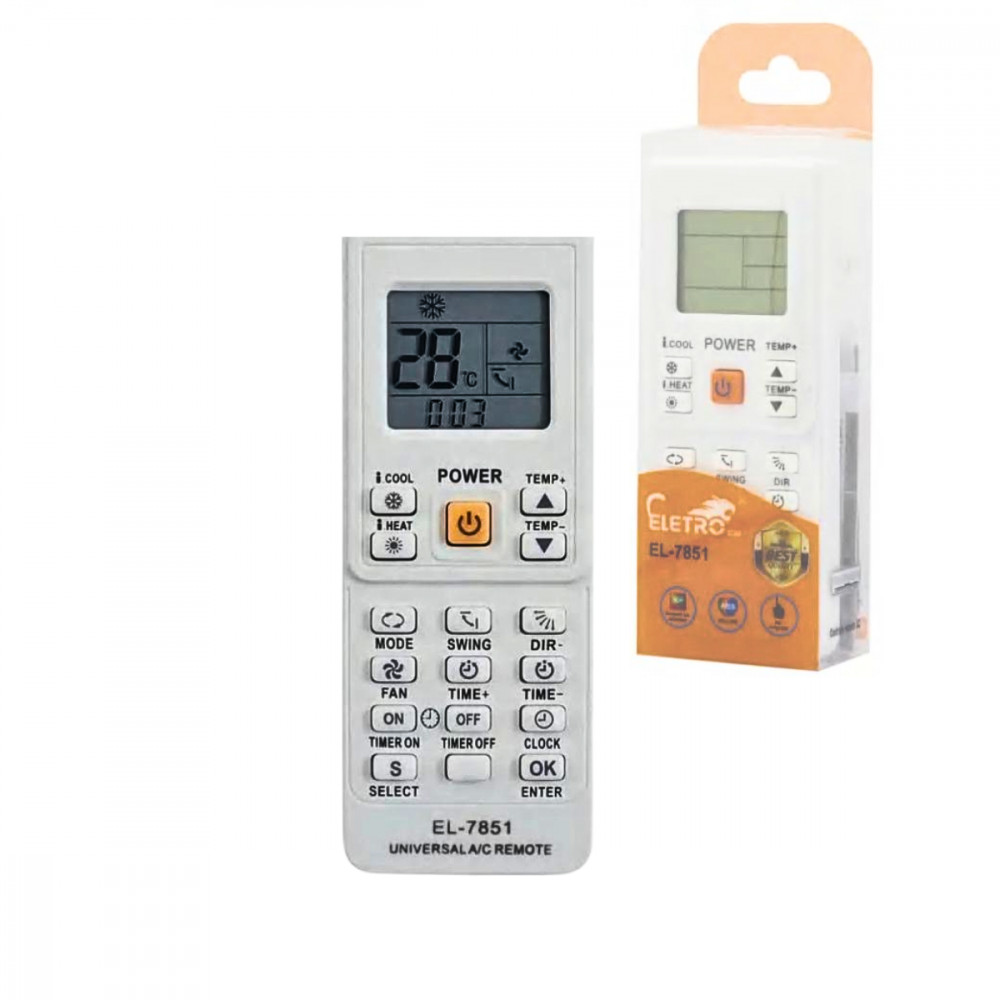 Controle Remoto Para Ar Condicionado Split Universal Compatível com Diversas Marcas Modelos Eletromex EL-7851