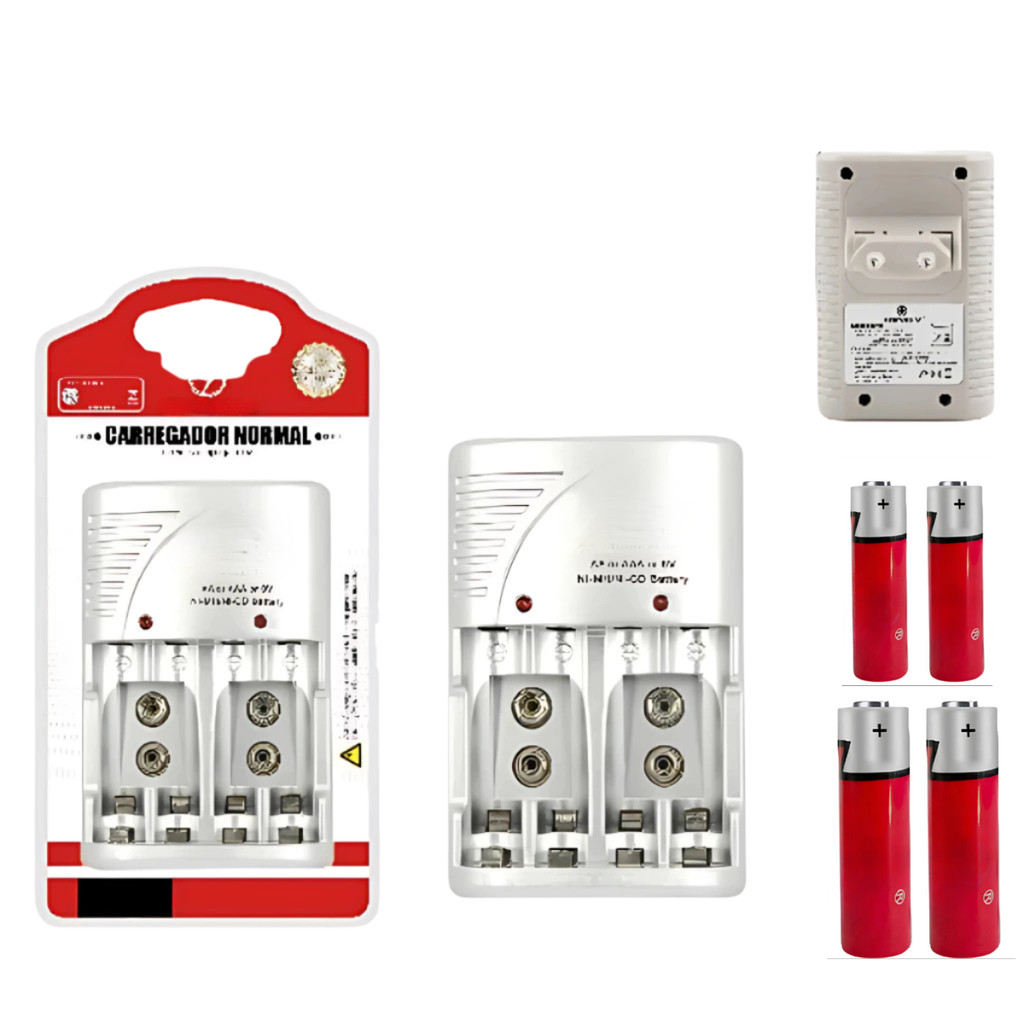 Carregador de Pilhas EnergiMax Ultra Recarregáveis AA & AAA com 4 Pilhas Inclusas