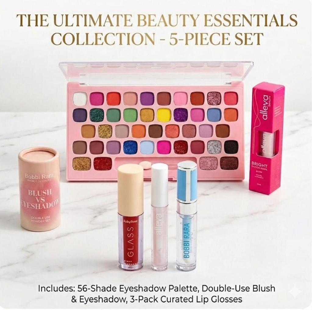 Kit Maquiagem 5 Peças: Paleta Teclado Labranche + Gloss Ruby Rose Glass + Blush 2 em 1 + Rímel Incolor + Gloss Alleva