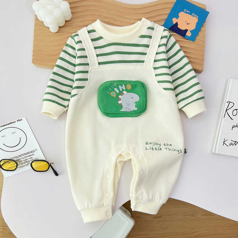 Roupas de bebê outono macacão bolso pequeno dinossauro roupas recém-nascidos ins roupas de bebê roupas de bebê