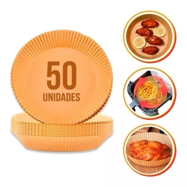 Forro de Papel Manteiga para Fritadeira - 50 Peças, Mantém Sabor e Facilita a Limpeza