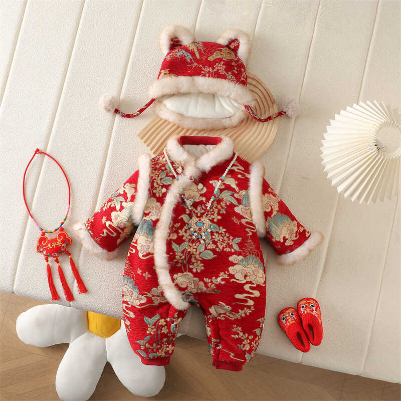 Bebê roupas de bebê outono inverno roupas do bebê menina estilo chinês macacão velo quente mês inteiro cem dias macacão 