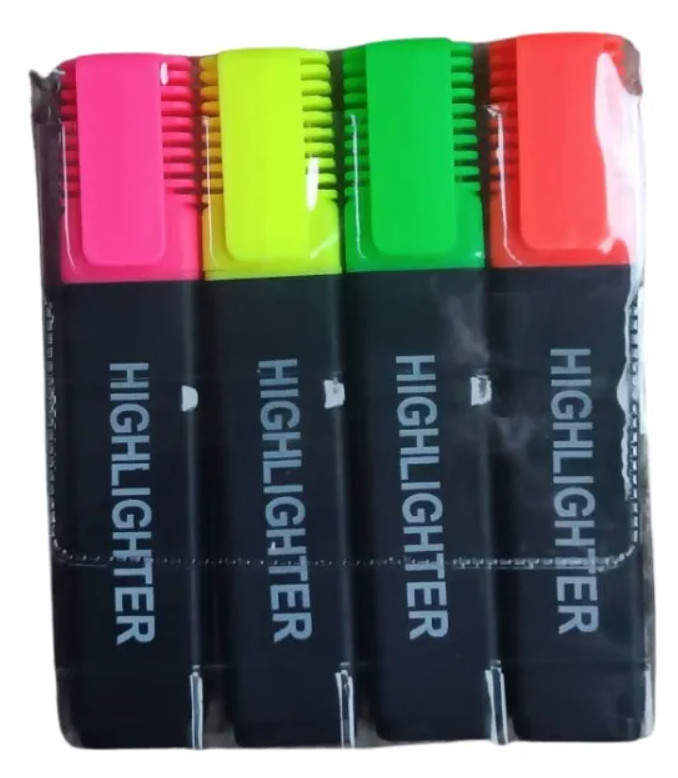 Kit Marca-Texto Neon 4 Cores com Estojo – Marcadores Fluorescentes para Estudo e Material Escolar