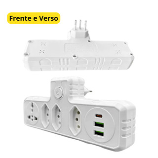 Multiplicador De Tomadas Adaptador Para Tomadas Extensão de Tomadas Benjamim 4 tomadas 2 usb 1 TYPE C