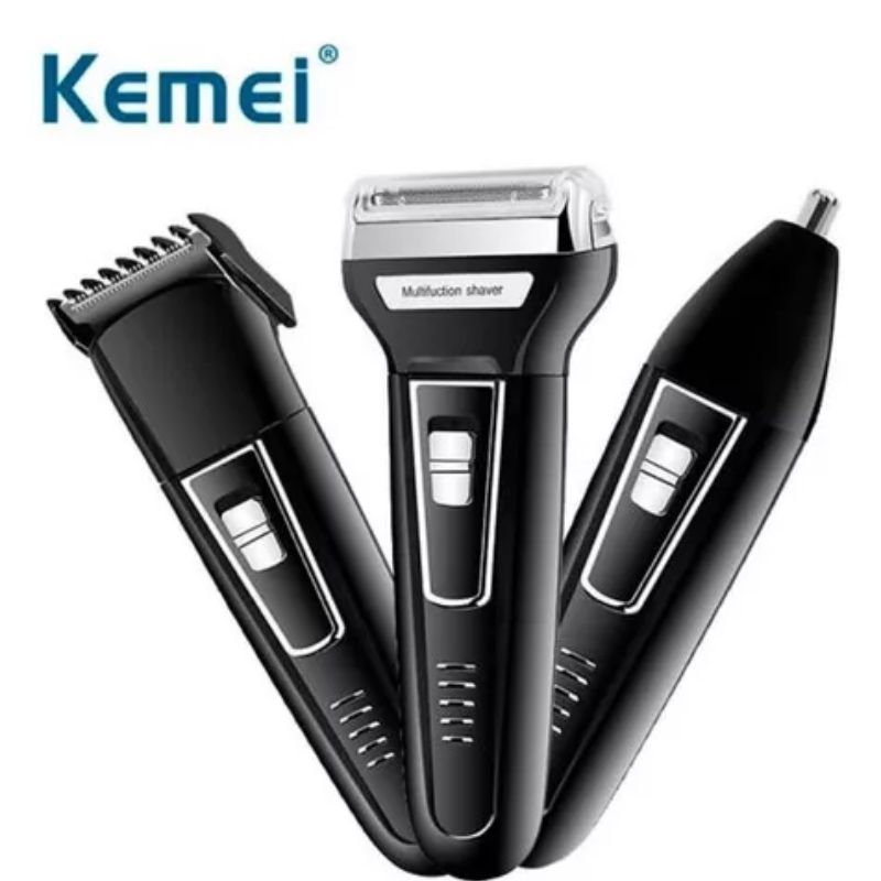 Aparador de Barba Kemei 3 em 1 Recarregável Bivolt Barbeador Elétrico Nariz KM6558