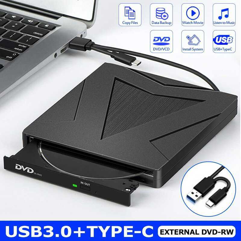 Driver de DVD externo USB 3.0 + Type-C Interface dupla Driver externo móvel sem driver compatível com PC