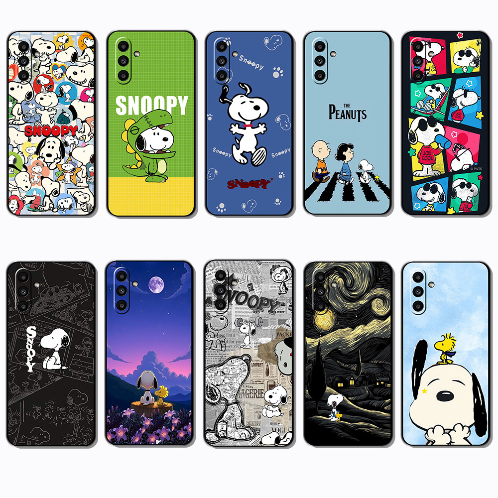 Para Samsung A17 A56 A36 A26 TH12 Snoopy Matte Black Frame TPU Phone Case | Resistente A Impressões Digitais E Fáceis De