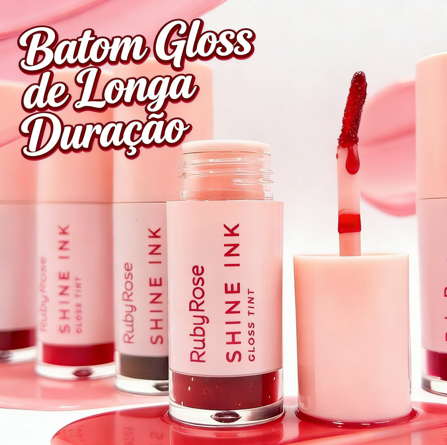 🎊 Gloss Tint Shine Ink Ruby Rose - Linha Rosa - Batom Gloss de Longa Duração 🎊