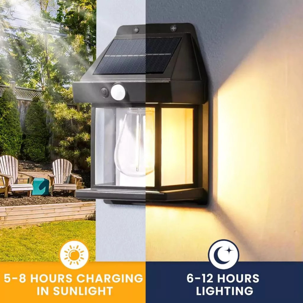 Luminária Arandela Refletor Solar LED Decoração Parede Prova D'Água IP65 Sensor de Movimento Luz Quente