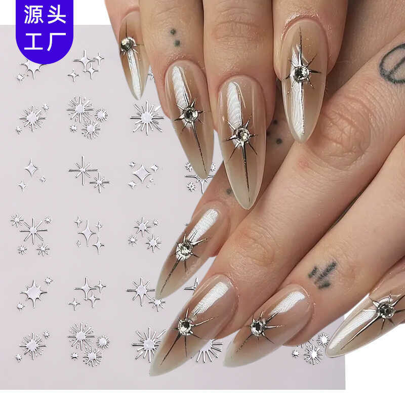 Genuíno estilo auspicioso piscando dourado 3d manicure adesivos DIY adesivos de unhas dourado prata rosa ouro INS manicu