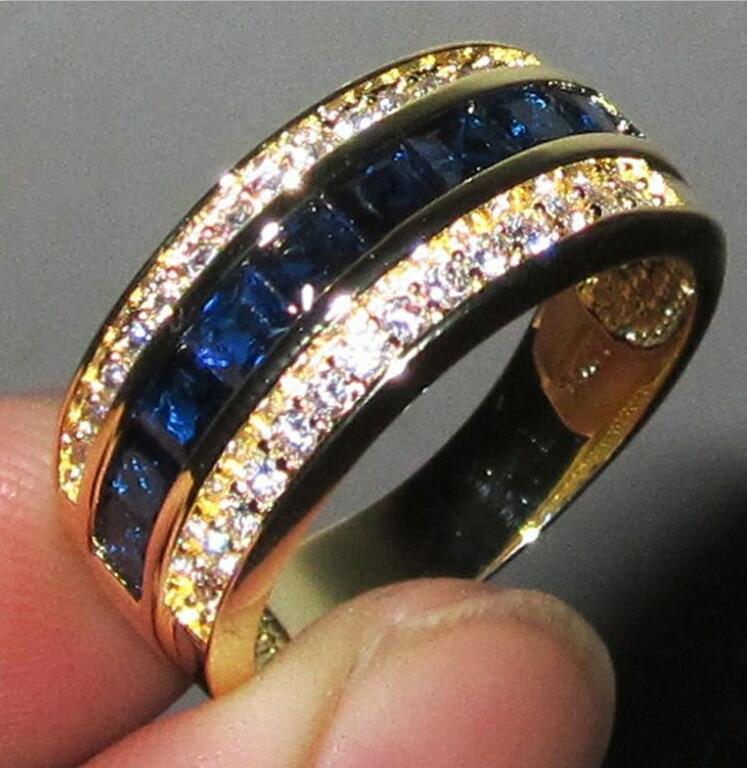 Rubi cheio de diamante safira quadrado anel de diamante europeu americano banhado a ouro 18k piscando diamante masculino