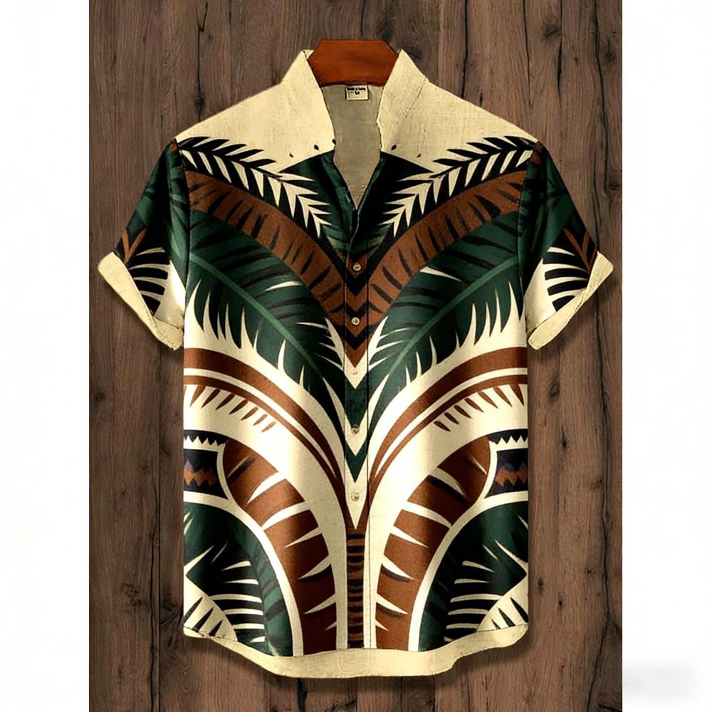 Camisa Masculina Streetwear Folha De Palmeira Padrão Impressão Moda Topo Retro Respirável Confortável