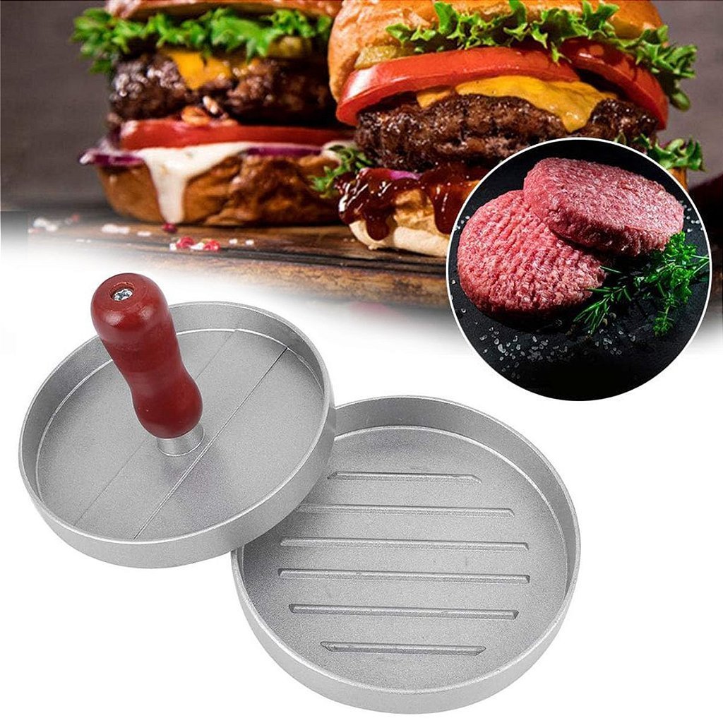 JS Forma Molde para Hamburguer Artesanal Modelador Manual Prensa Caseiro Gourmet de Aluminio 12Cm