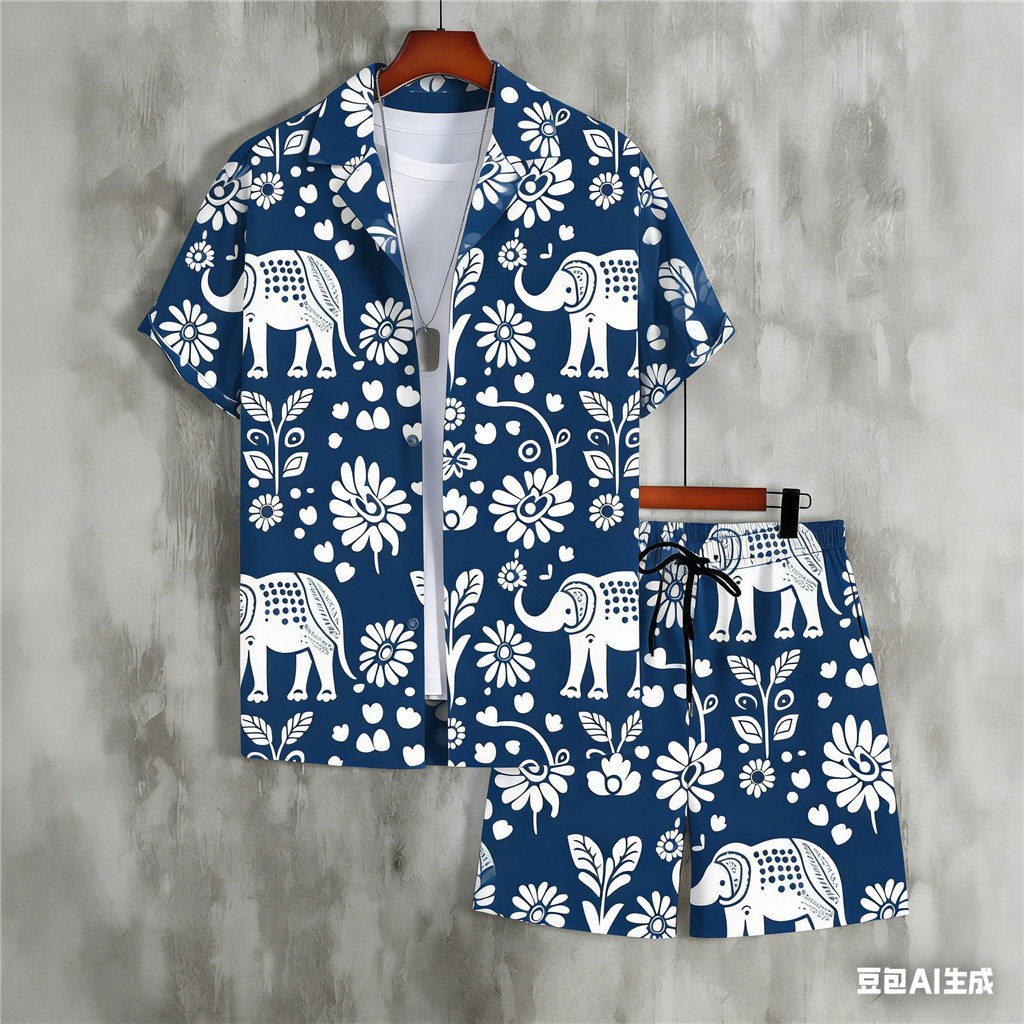 Conjunto Masculino Com Estampa 3d De Retalhos – Roupa Casual De Verão Terno Combinando De 2 Peças Para Praia