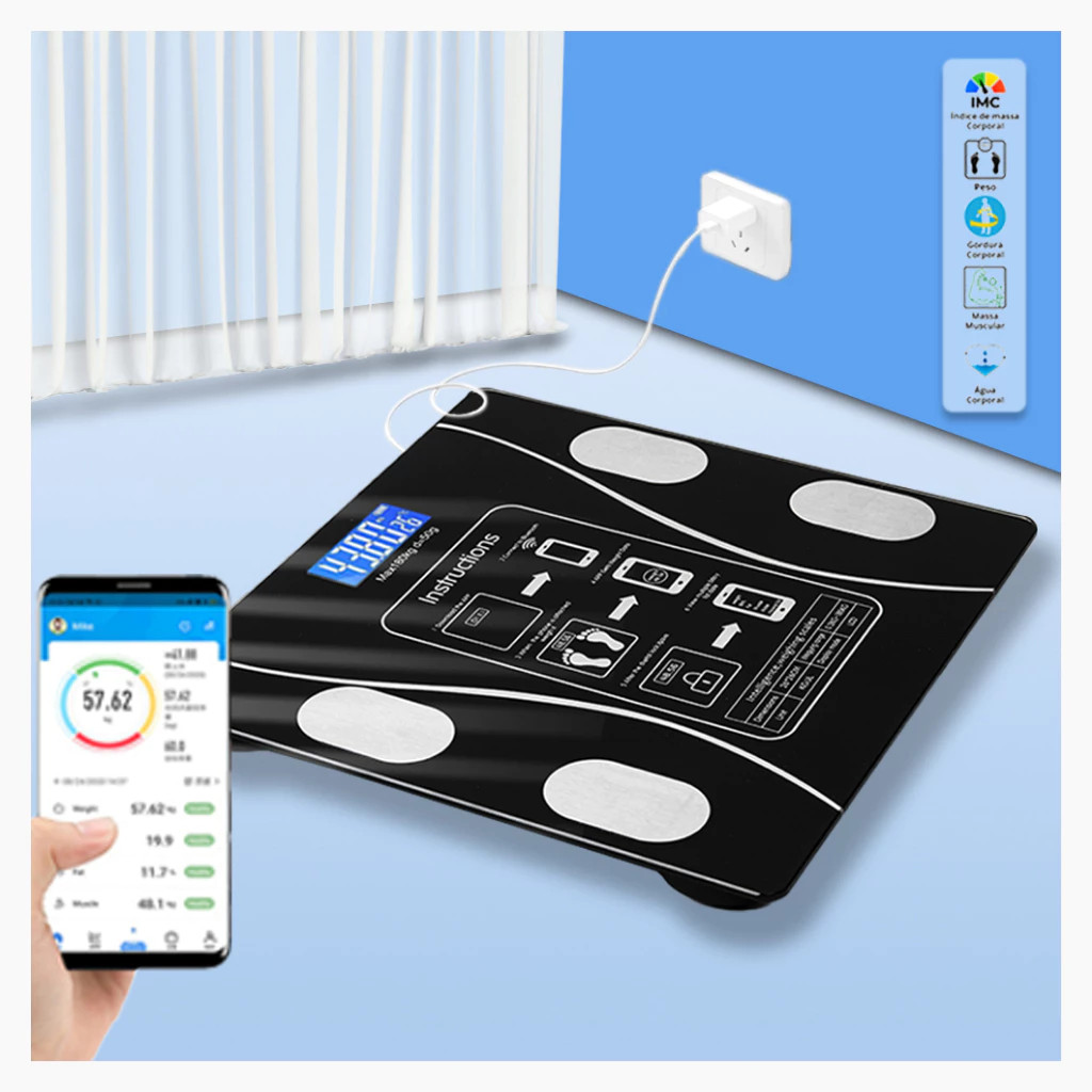 Balança Digital de Bioimpedância 180kg – Alta Precisão | Mede Gordura, Massa Muscular e IMC | Uso Doméstico Profissional