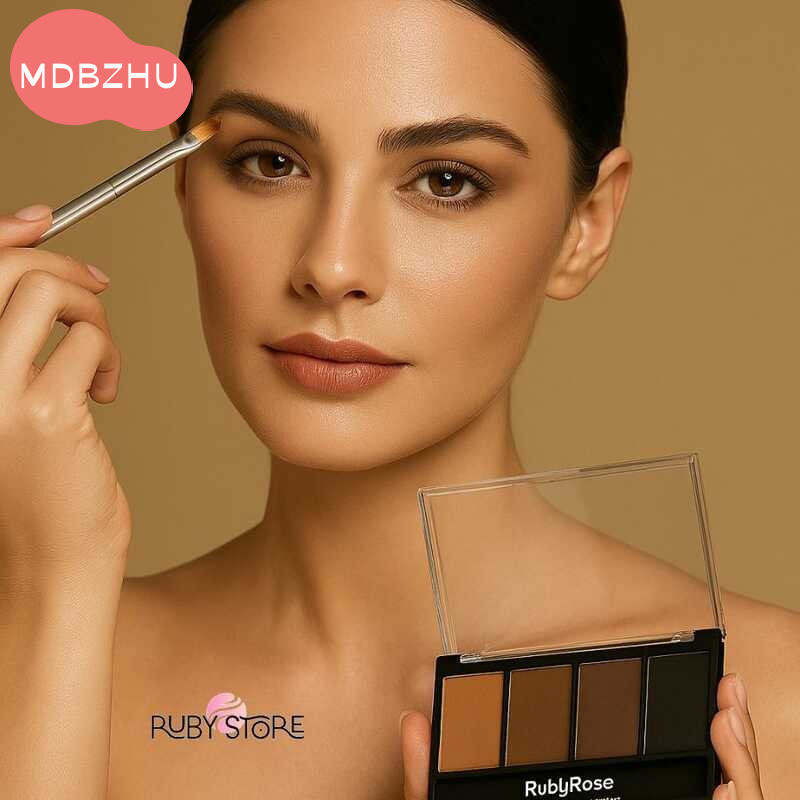 Paleta de Maquiagem Ruby Rose Sobrancelhas - 4 Sombras Matte, Facilidade para Esfumar