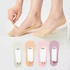 Conjunto de 5 pares de meias de verão listradas em algodão, ultrafinas, respiráveis ​​e invisíveis, com design antiderra