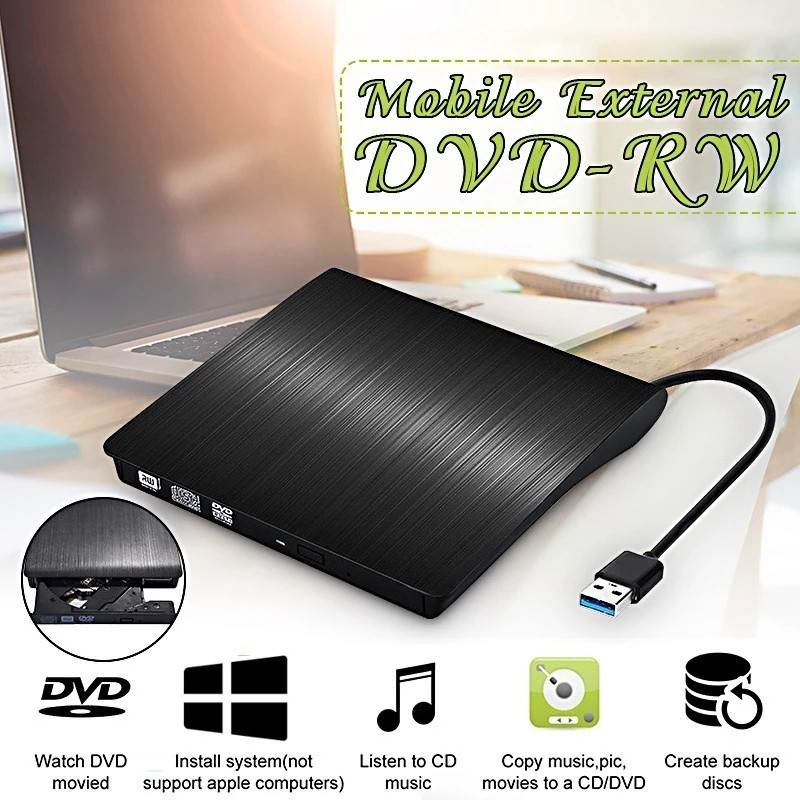 Leitor e Gravador DVD Externo USB 3.0 Portátil para PC Notebook Drive Óptico Rápido Plug and Play Compacto Computador
