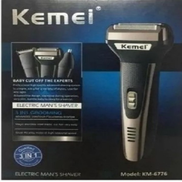 Barbeador 3 em 1 Máquina para Depilar Barbear e Aparar Barba Bivolt Kemei Durawell Model KM 6776