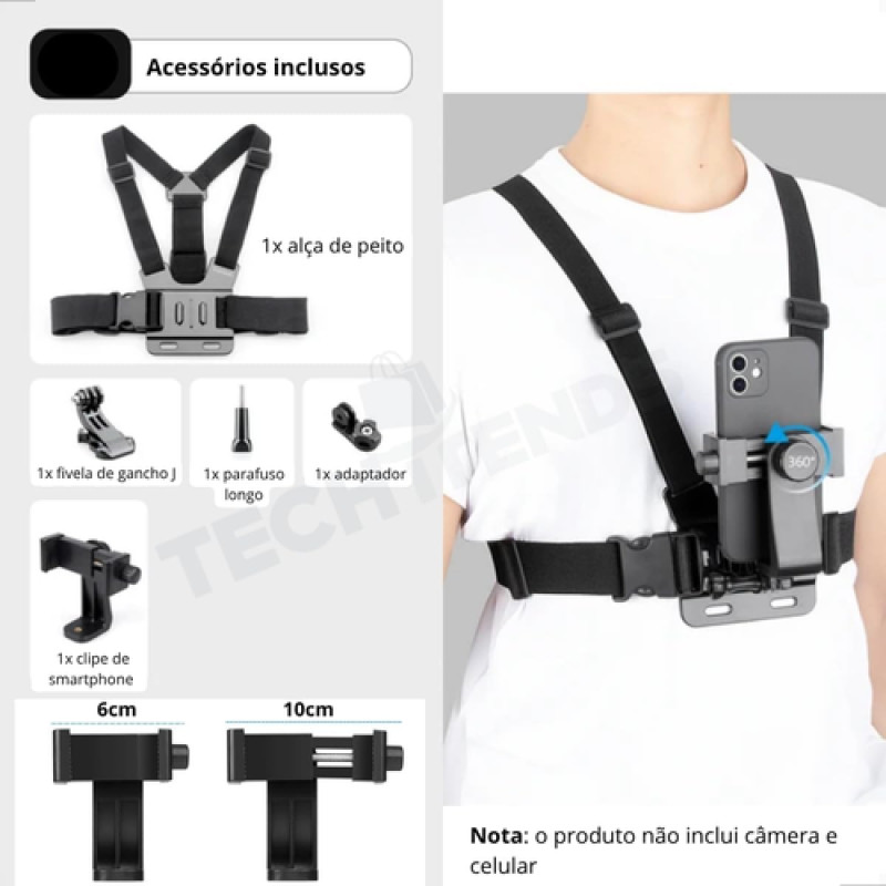 Suporte Peitoral Para Celular e Câmeras Reforçado e Seguro