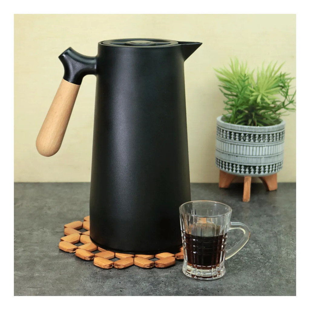 Garrafa Térmica 1L Inox a Vácuo com Cabo de Madeira  Mantém Quente e Frio  Café Chá Chimarrão Elegante em Oferta na Shopee