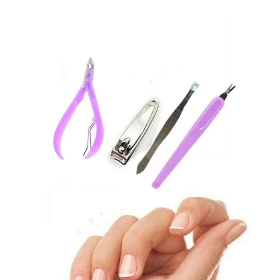 Kit De Manicure Pedicure Profissional Cortador De Unha Empurrador de Cutícula Lixa Pinça 4 Peças