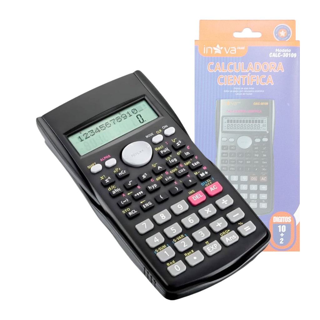 Calculadora Científica Inova 240 Funções CALC-30109 C/Capa Protetora 10+2 Dígitos Escolar Faculdade