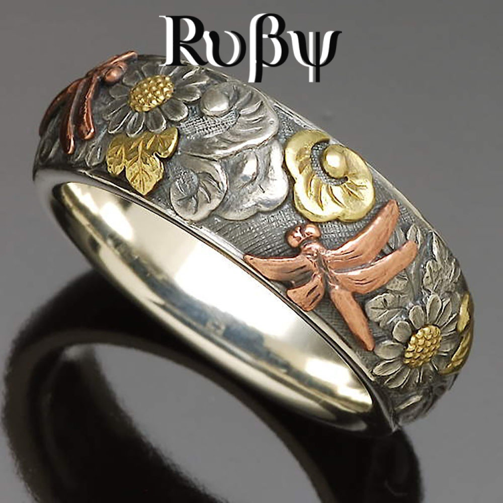 Ruby Europeu Americano Novo Produto Retro Esculpido Anel Flor Libélula Anel de Girassol