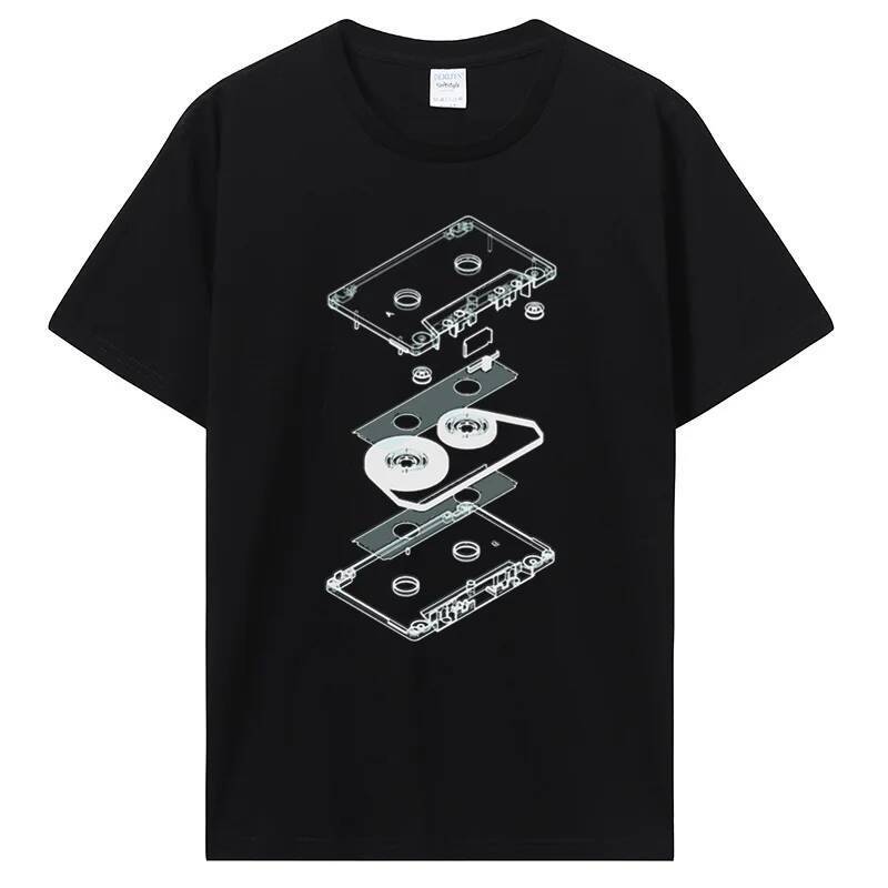 Funny Explosion Audio Cassette T Shirts Graphic Streetwear Retro Dj Mc Music Tape Player Cd Birthday Gifts Summer Style