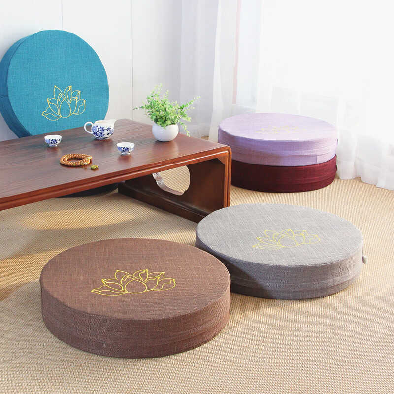 Imagem Almofada de linho redonda de tecido Futon Tatami varanda Bay janela piso engrossado meditação adoração almofada de buda 