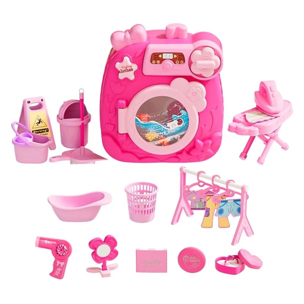 Brinquedo Infantil Máquina de Lavar com 30 Acessórios Interativo Educativo Som e Luz Simulação Realista Diversão Criança