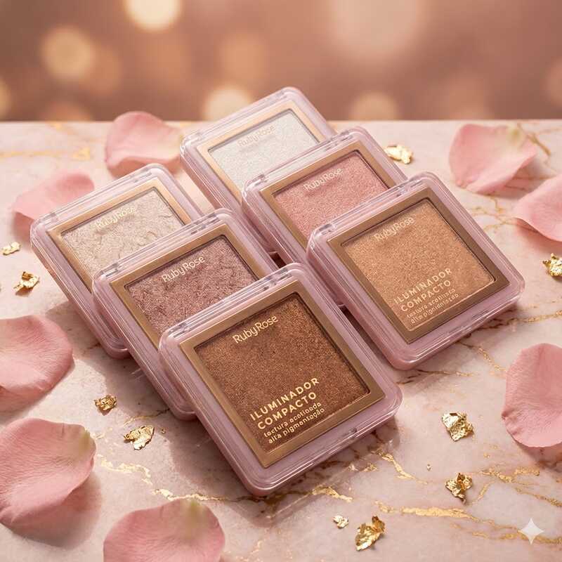 Iluminador Cremoso Compacto Ruby Rose - Brilhante Glow Branco / Dourado-HB-859