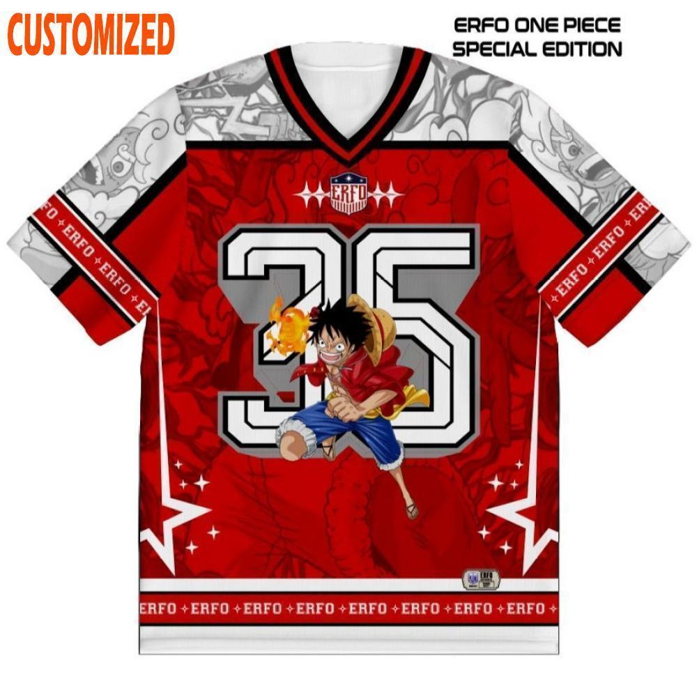 [Número De Nome Personalizado Grátis] Jersey Anime One Piece Luffy Gear No . 35 Camisas Kaos Full Print Manga Pria Crian