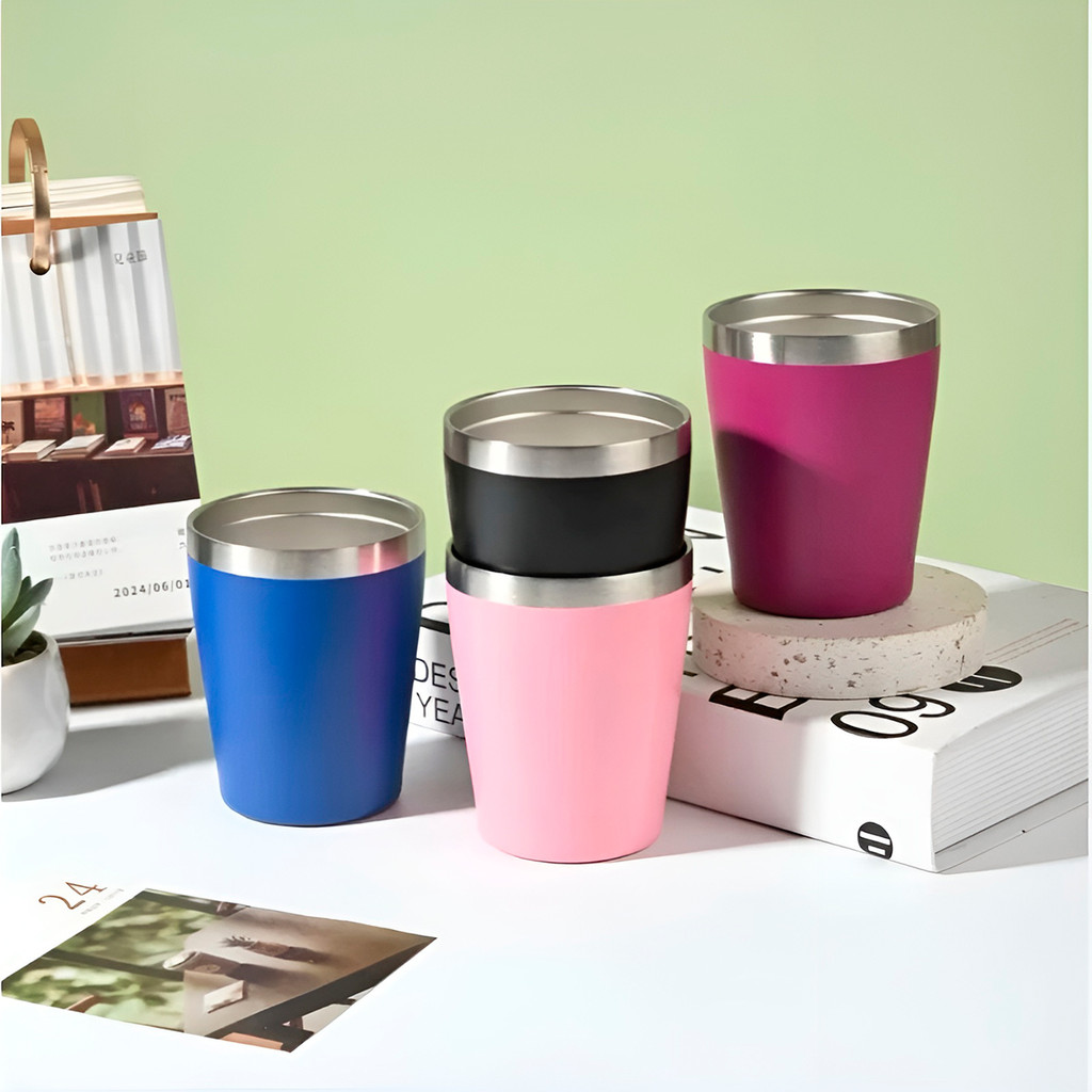 JS Copo Térmico em Aço Inox 260ml com Tampa – Mantém Bebidas Quentes ou Geladas | Azul