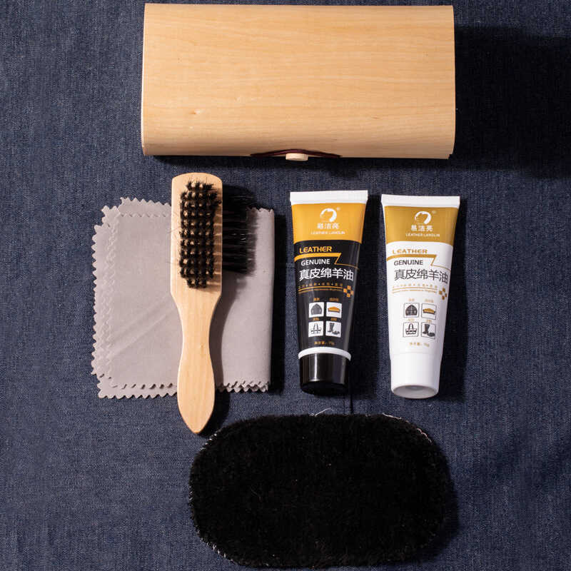 Caixa de madeira 7 peças sapato polonês sapato escova ferramenta útil escova macia sapato brilho pano couro genuíno lano