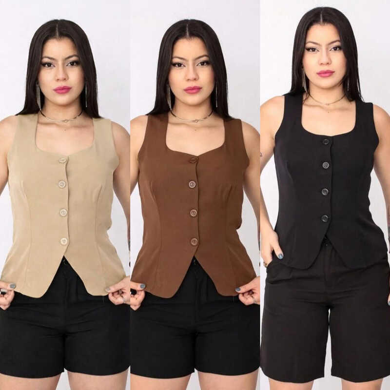 Colete Feminino Alfaiataria Alça Larga Gola Quadrada detalhe aberto na frente COLETE #97 em Oferta na Shopee