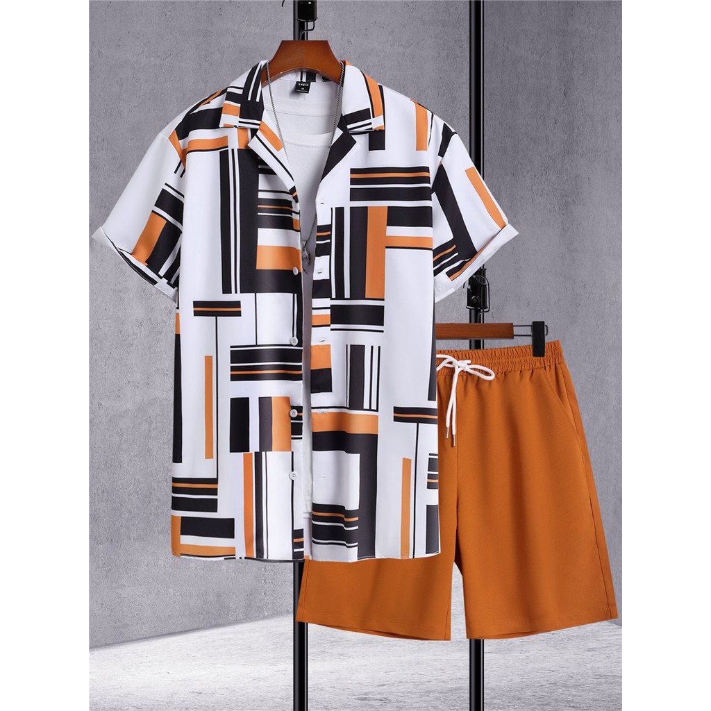 Novo Conjunto De Retalhos Masculinos – Roupa Casual De Verão Terno De 2 Peças Combinando Para Praia04
