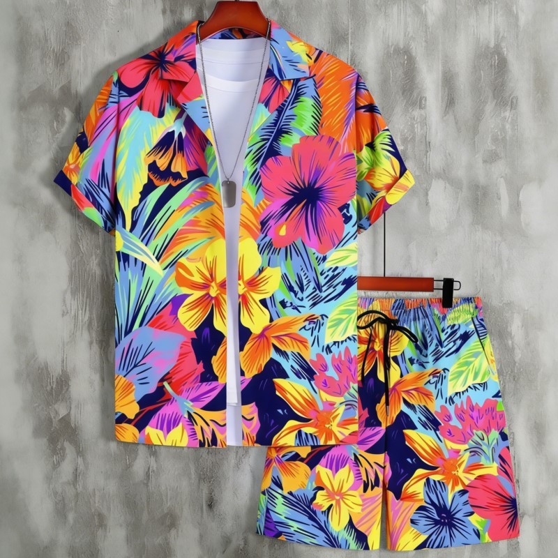 Conjunto De Retalhos Masculinos Com Estampa 3D – Roupa Casual De Verão Terno Combinando De 2 Peças Para Praia